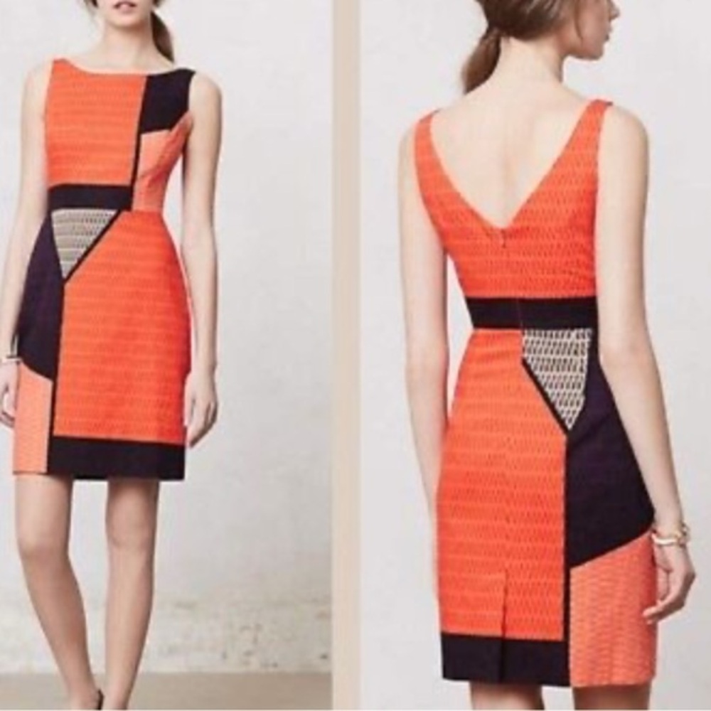 Tabitha Anthropologie Sleeveless Geo Art‎ Mini Dress in Orange - 10